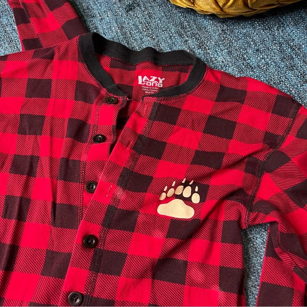 Lazy One Adult Medium Buffalo Plaid One Piece Pajama Flap Jacks in Red Black